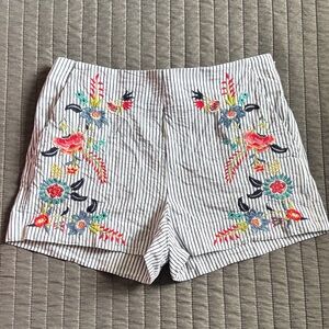 LOFT Ann Taylor Striped Embroidered Floral High Waist Shorts Size 4